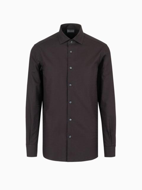 EMPORIO ARMANI Cotton shirt with all-over jacquard logo lettering
