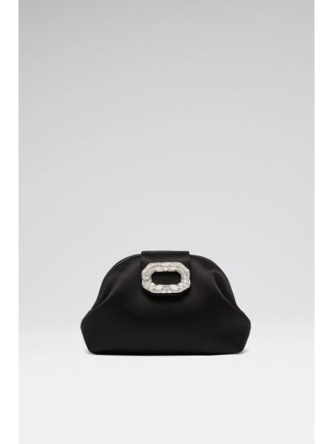 Amina Muaddi CAMELIA MICRO CLUTCH BLACK SATIN