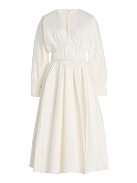 ALEXIS Viro Gathered Cotton-Blend Midi Dress white