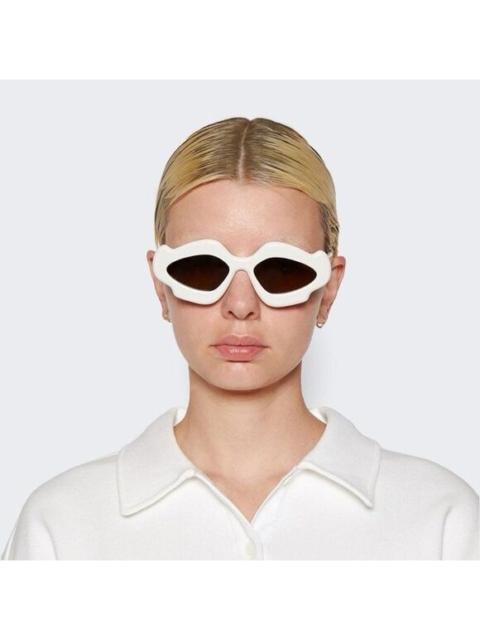 Loewe Loewe Women Sunglasses LW40109U 21E CURVY Shiny Ivory Brown Geometric BRAND NEW