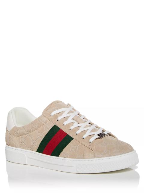 GUCCI Men's Ace GG Embossed Suede Low Top Sneakers