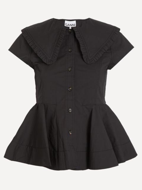 GANNI Short Cotton Ruffle Shirt