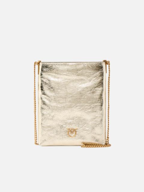 PINKO FLAT LAMINATED LEATHER BUCKET BAG WITH SHOULDER STRAP