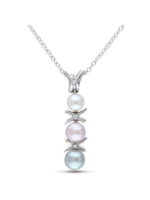 Other Designers AMOUR White, Pink and Grey Cultured Freshwater Pearl and Diamond Drop Pendant with Chain In Sterling