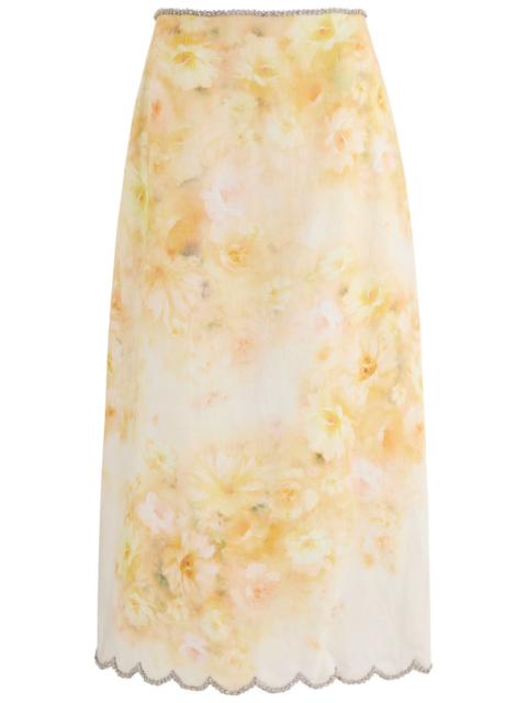 Zimmermann Zimmermann Crush Floral-print Linen Midi Skirt