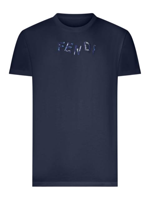 FENDI Fendi Men Blue Cotton T-Shirt With Front Logo