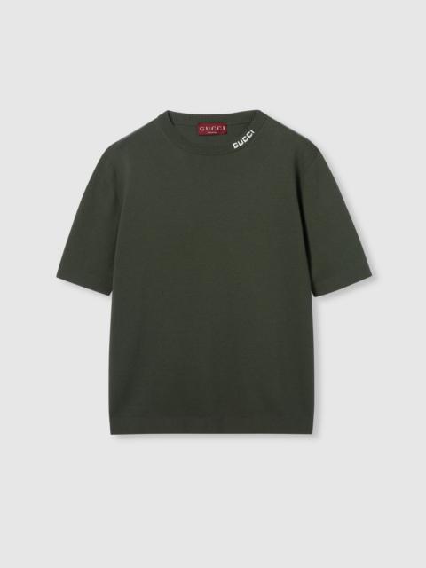 GUCCI Silk cotton knit T-shirt with intarsia