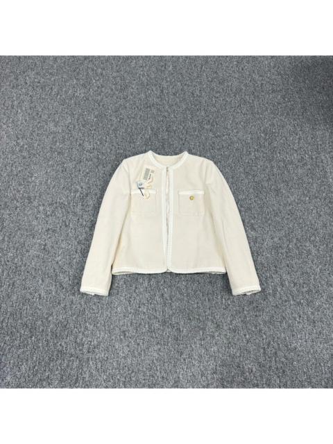 CELINE Celine Off White Braid Trim Detail Open Front Jacket