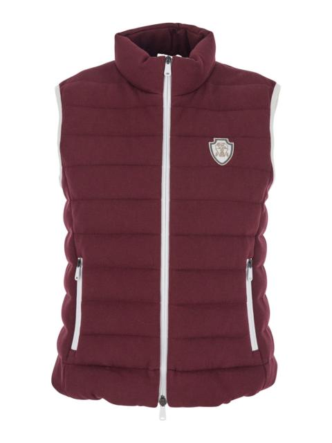 Brunello Cucinelli Brunello Cucinelli Women Bordeaux Sleeveless Down Jacket With Logo Patch On The Front In Cotton Blen
