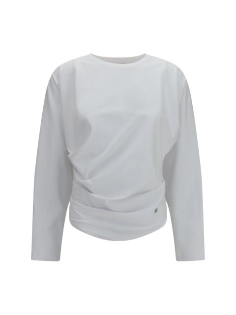 GANNI Ganni Asymmetric Draped Stretch Cotton Top Bright White
