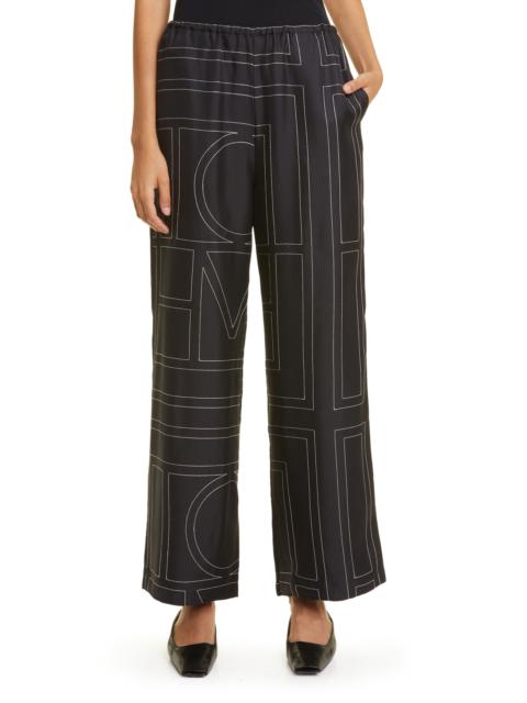 TOTEME TOTEME Monogram Silk Pajama Bottoms in Black Monogram at Nordstrom