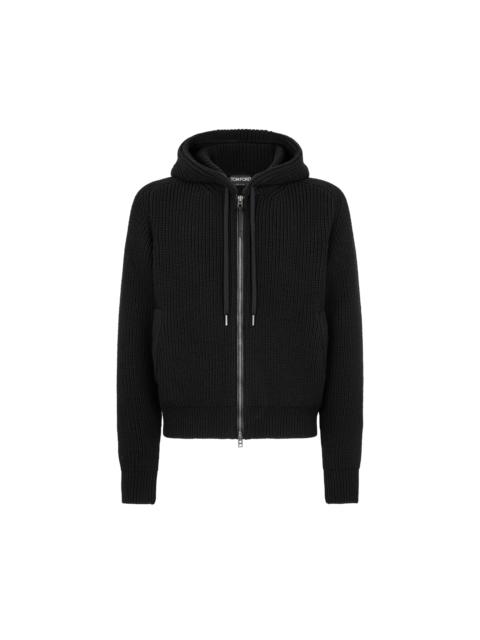 TOM FORD MERINO HALF CARDIGAN STITCH HOODIE