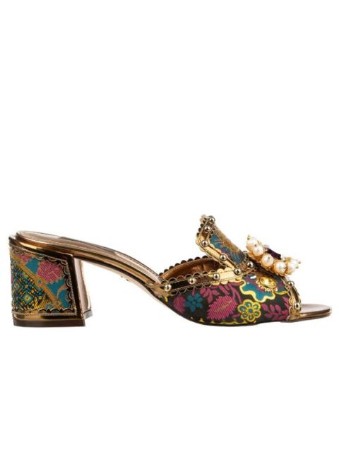 Dolce & Gabbana Baroque Sandals Pumps KEIRA with Pearls Crystals Gold Blue 09384