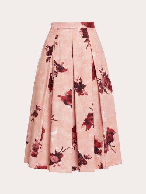 Erdem Pleated Floral Print Cotton Poplin Midi Skirt