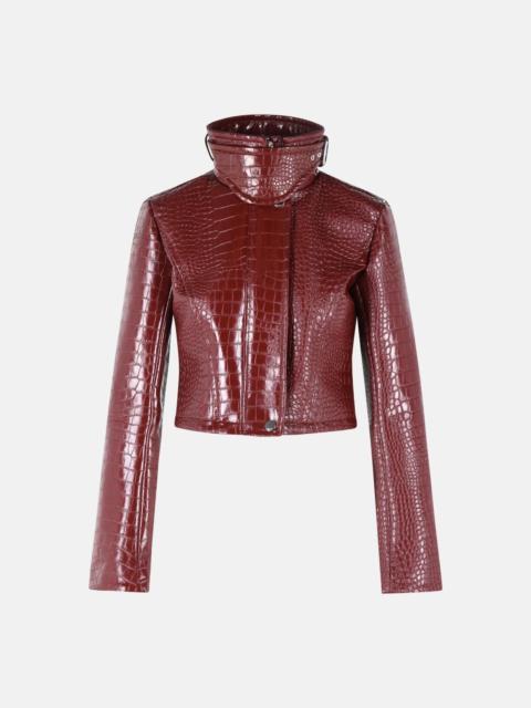 Sportmax 'SULTAN' CROP JACKET IN DARK RED ALLIGATOR PRINT PATENT LEATHER