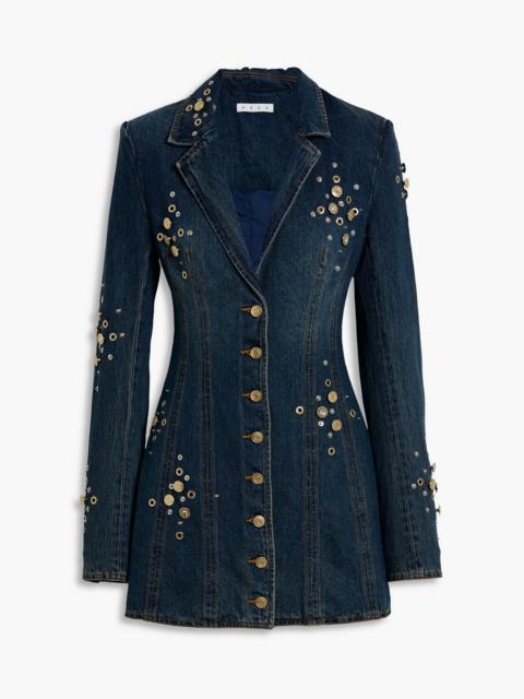 AREA Embellished denim mini dress