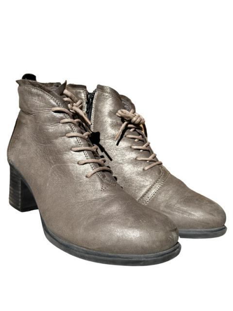 Fly London Ankle Bootie Leather Heeled Almond Toe Lace Up Zip Closure Taupe 9.5