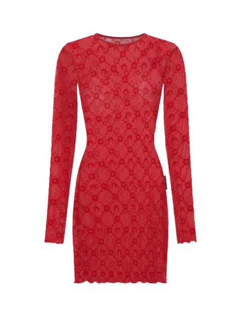 Marine Serre MOONOGRAM MESH FLOCK LS MINI CREWNECK DRESS