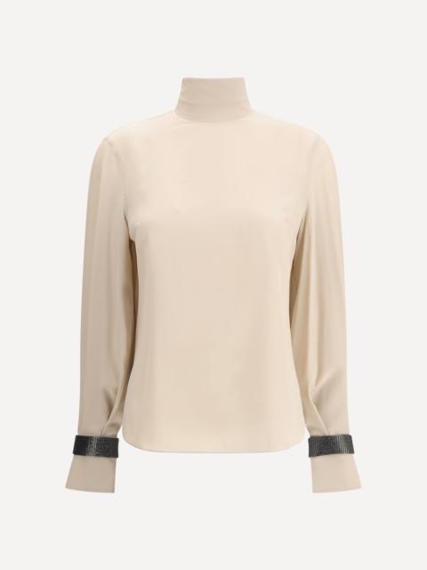 Brunello Cucinelli Silk turtleneck Blouse with Precious Bracelets