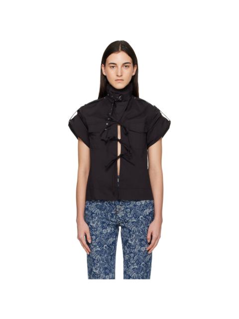 GANNI Black Stretch Cotton Blouse