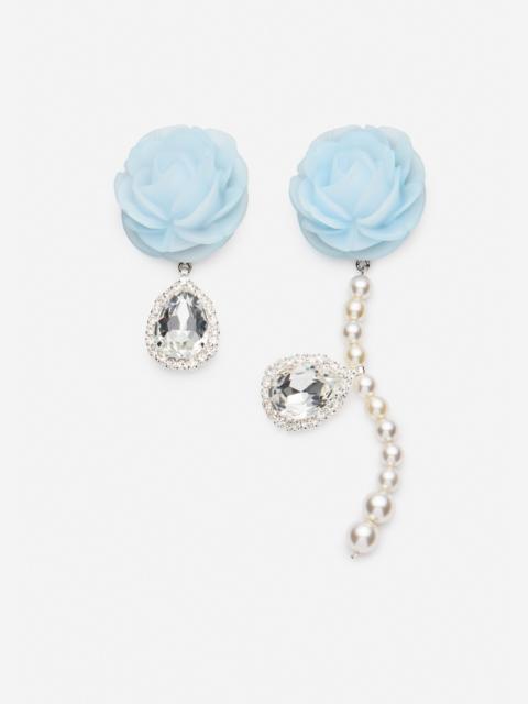 MAGDA BUTRYM Crystal and pearl rose earrings in light blue