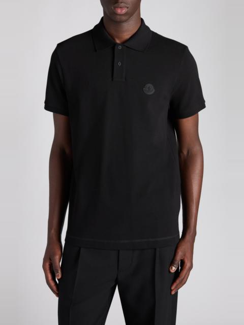 Moncler Moncler Logo Patch Cotton Piqué Polo in Black/Navy at Nordstrom