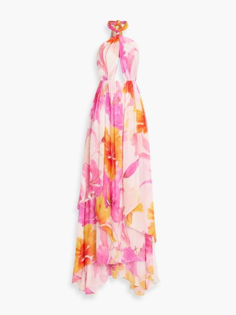 RETROFÊTE Ina printed crepe de chine halterneck maxi dress