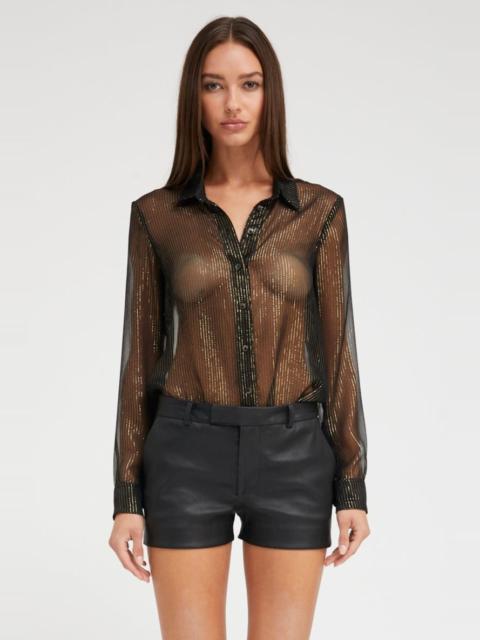 SPRWMN BLACK AND GOLD SILK FITTED BUTTON DOWN