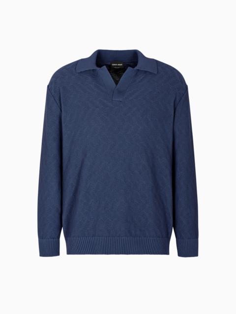 GIORGIO ARMANI COTTON JACQUARD KNITTED POLO SHIRT