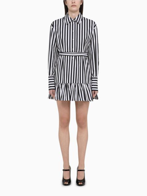 PATOU Black/white striped cotton mini chemisier dress