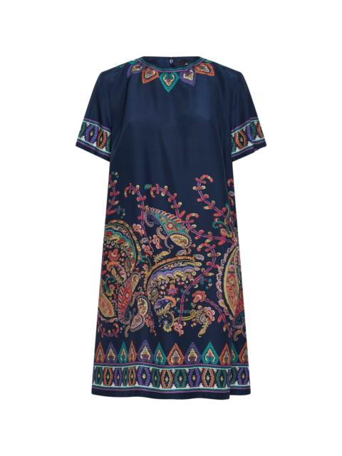 Etro Etro Women Blue Paisley-Print Habotai Silk Tunic Short Dress