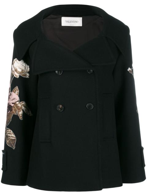 floral embroidered patch sleeve coat