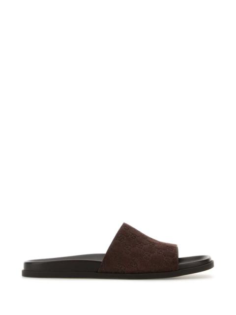 Gucci Men Brown Suede Slippers
