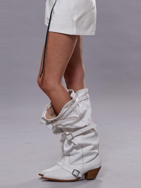 R13 BUCKLED-UP SLOUCH COWBOY BOOT - CRACKLE WHITE - R13
