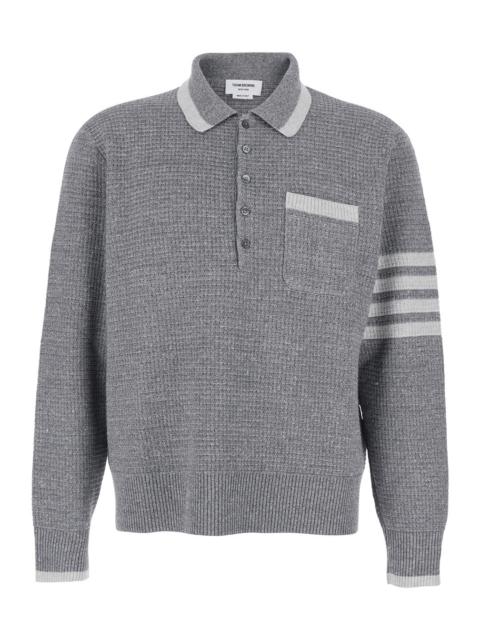 Thom Browne Thom Browne Men Men's Grey Wool And Silk '4-Bar' Polo