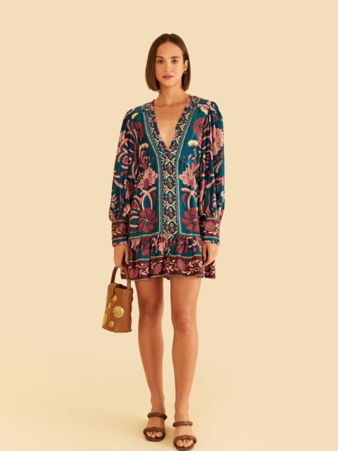 FARM RIO Teal Seashell Tapestry Lenzing™ Ecovero™ Viscose Mini Dress