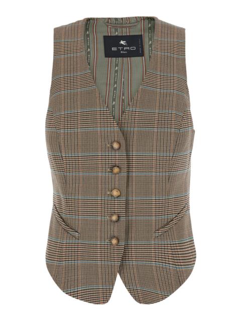 Etro Etro Women Beige Single-Breasted Vest With V-Neck And Prince Of Wales Motif In Blend Wool Women