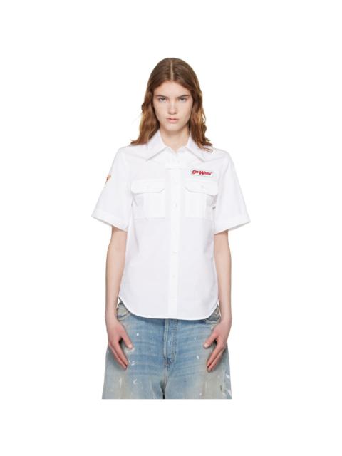 Off-White White Popeline Short Sleeve Fitted Shirt