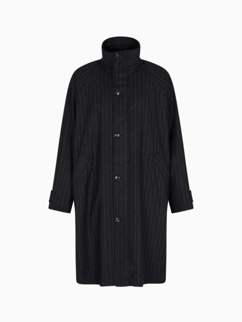 GIORGIO ARMANI PINSTRIPED CASHMERE AND WOOL-BLEND COAT