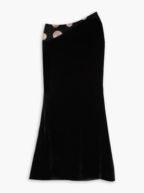 HALPERN Asymmetric glittered polka-dot tulle and velvet skirt