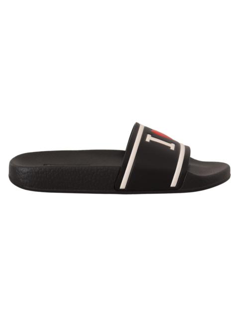 Dolce & Gabbana Black Leather I Love D&G Slides Sandals
