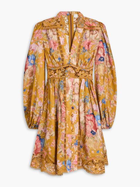 Zimmermann Guipure lace-trimmed floral-print linen mini dress