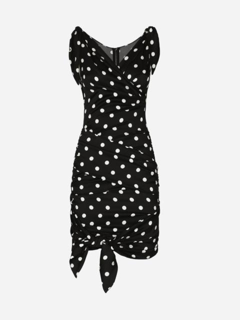 Dolce & Gabbana Charmeuse midi dress with draping and polka-dot print