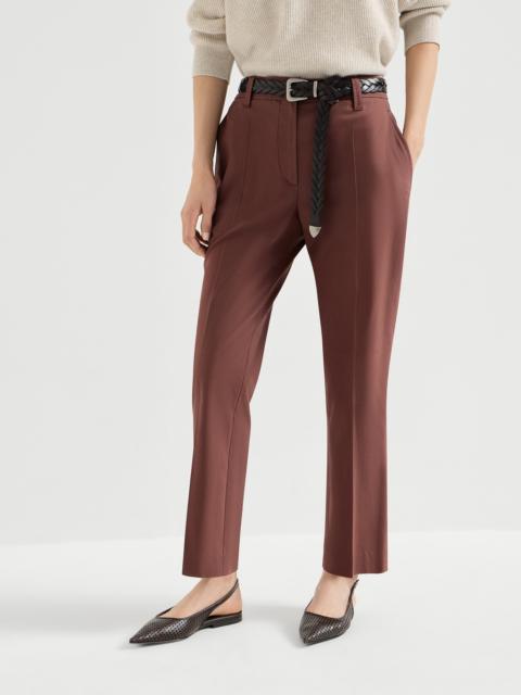 Brunello Cucinelli Stretch twisted cotton twill cigarette trousers with monili