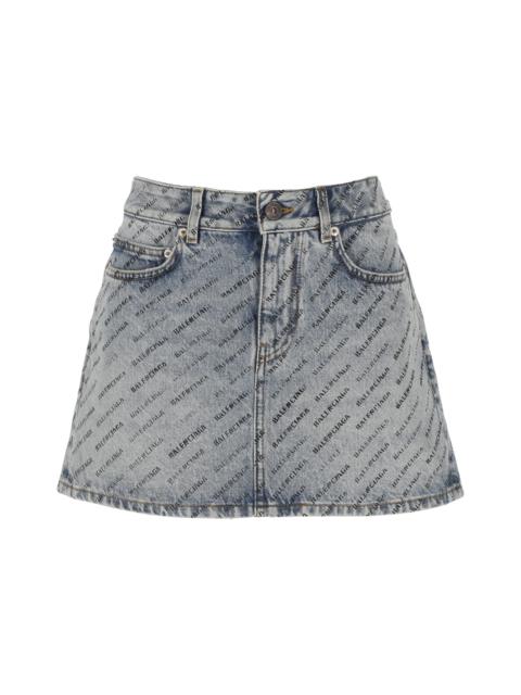 Balenciaga Logo Print Denim Skirt Women