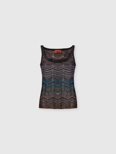 Missoni Chevron Lamé Viscose Sleeveless Crewneck Top with Sequins