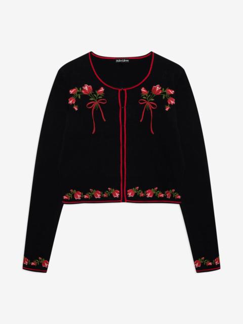 For Love & Lemons Rose Waltz Embroidered Knit Cardigan