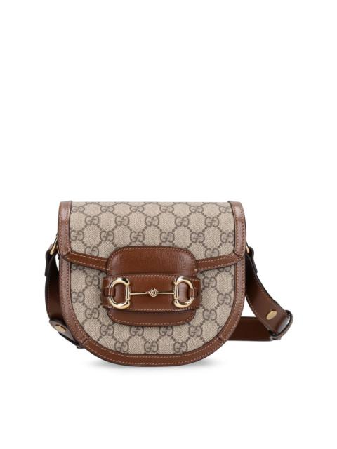 GUCCI GUCCI Horsebit 1955 Mini Brown Leather/Canvas Rounded Should