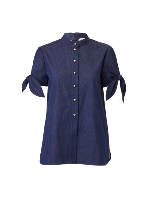 CAROLINA HERRERA Tie Sleeve Collarless Button Down Top