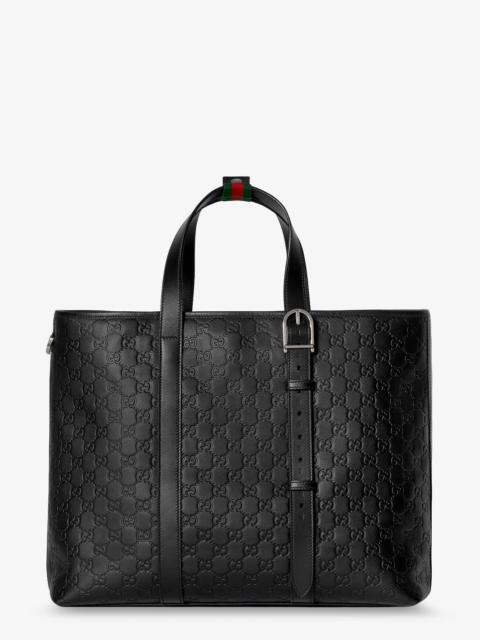 GUCCI Gucci Gg Emblem  Leather Shopping Bag With Embossed Gg Motif